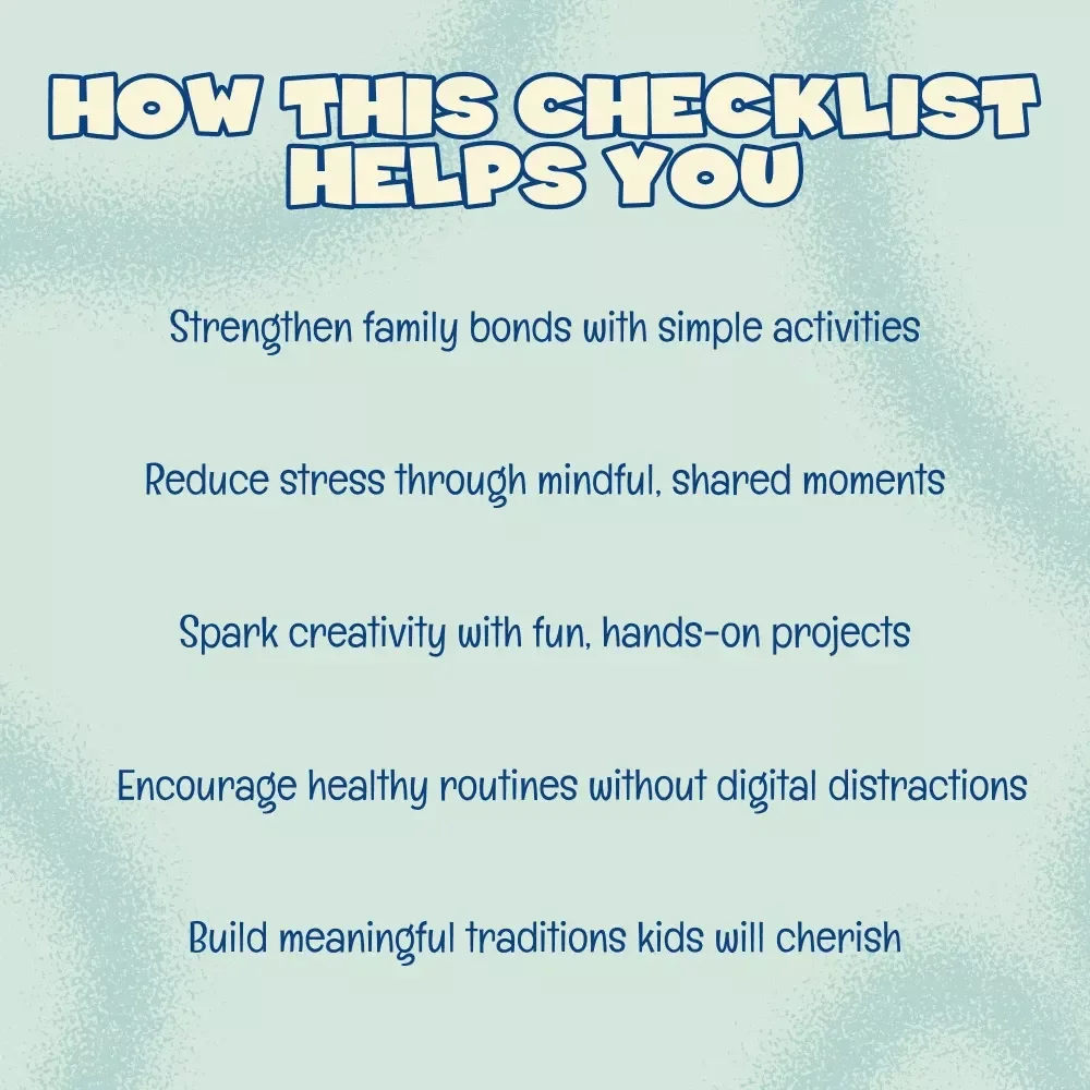 Screen-Free Family Evenings Checklist | Digital Download | Printable Guide for Parents, Kids & Families | Fun Screen-Free Activities, eBook & Family Connection Tool