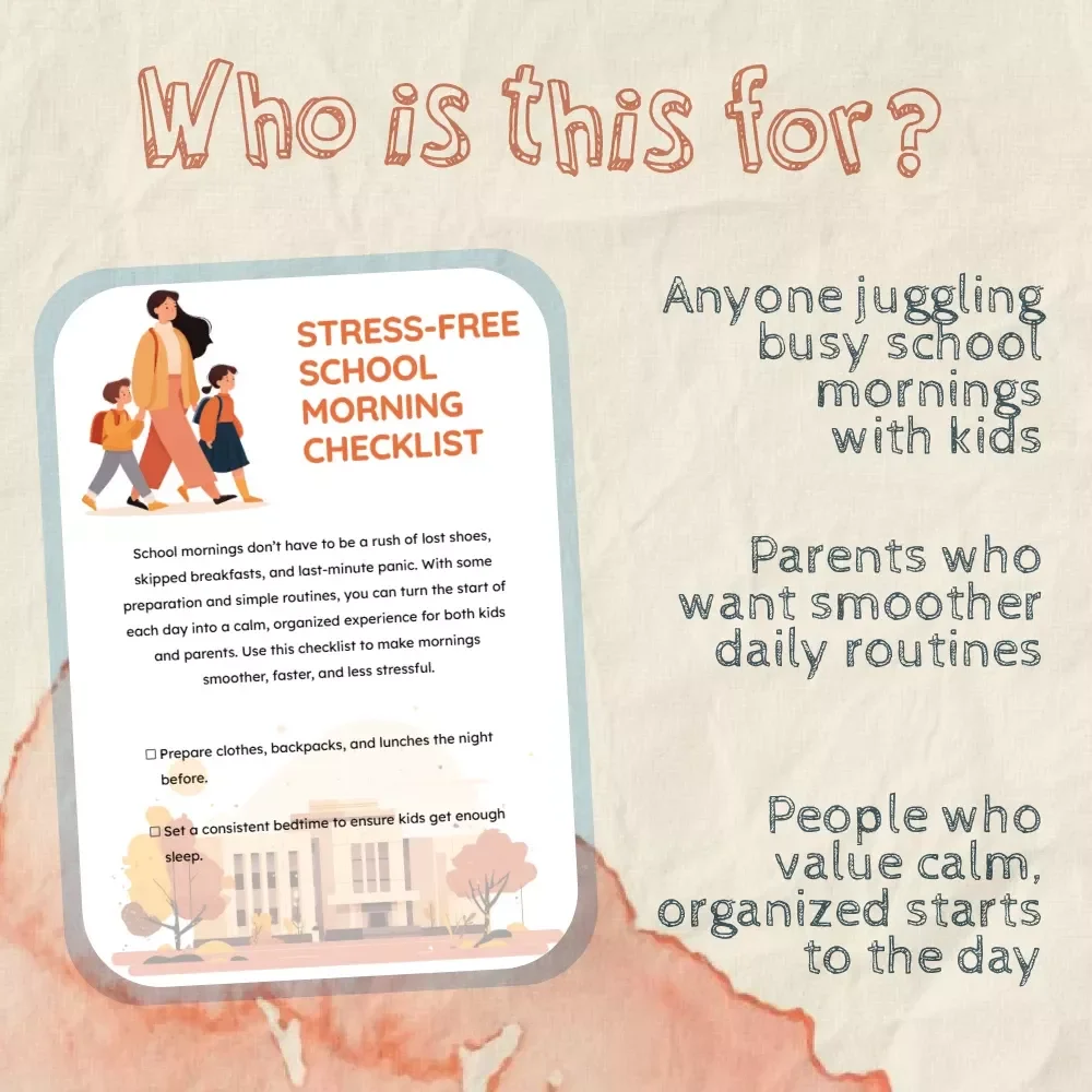 Stress-Free School Morning Checklist | Printable Digital Download for Parents | Tips for Stress-Free School Mornings Routine