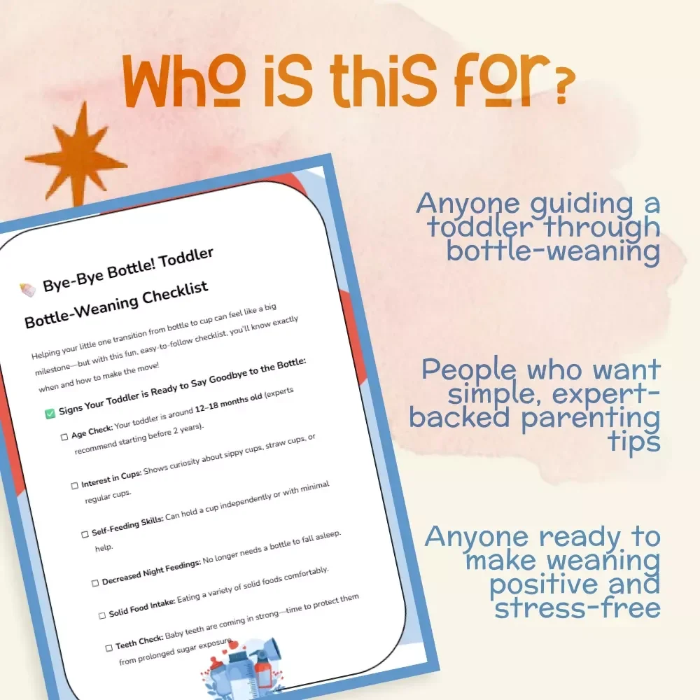 Bye-Bye Bottle! Toddler Bottle-Weaning Checklist | Digital Download Guide for Parents | Toddler Weaning Tips, Transition from Bottle to Cup eBook