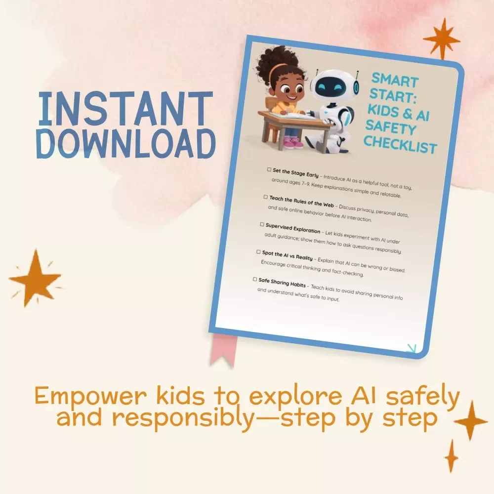 Smart Start: Kids & AI Safety Checklist | Digital Download Guide for Parents | When Should Kids Start Learning to Use AI Safely | Printable Family Tech Education Resource
