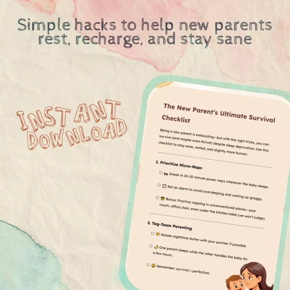 The New Parent’s Ultimate Survival Checklist | Digital Download for Sleep-Deprived Moms & Dads | Best Way to Manage Sleep Deprivation as New Parent | Printable Self-Care & Sleep Guide