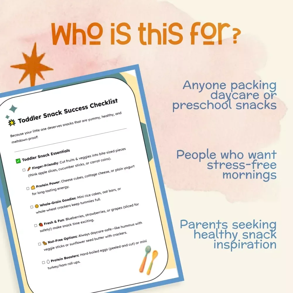 Toddler Snack Success Checklist | Printable Guide for Parents | Best Snacks for Toddlers at Daycare | Healthy Toddler Snack Planner | Instant Digital Download