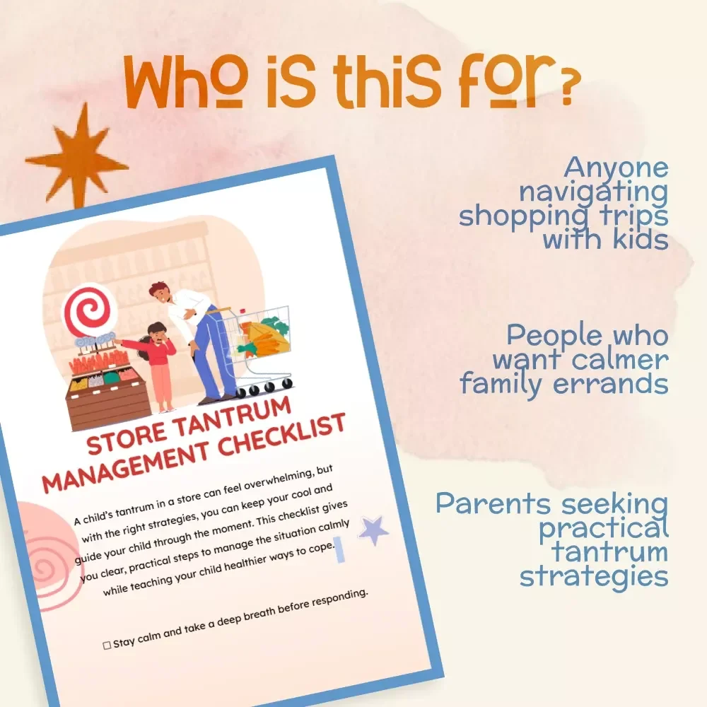 Store Tantrum Management Checklist | Printable Digital Download | Parenting Guide for What to Do When Child Throws Tantrum in Store