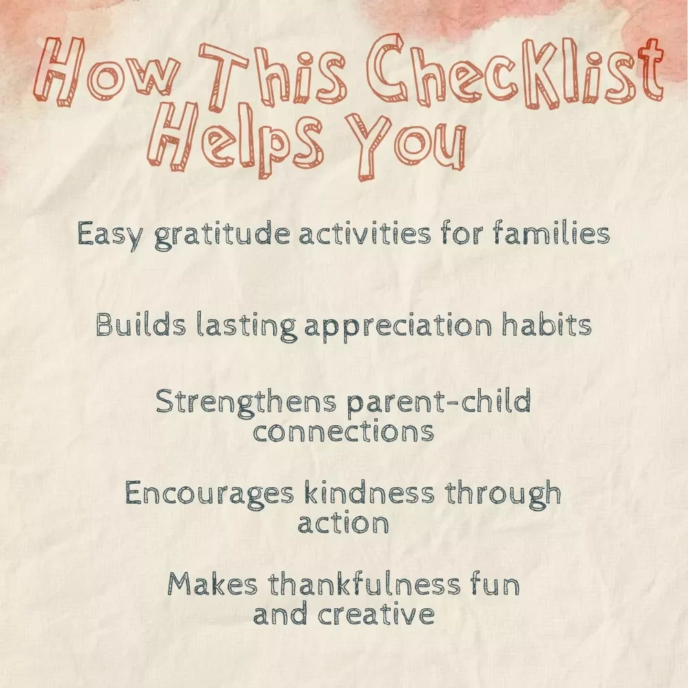 Fun Checklist to Raise Thankful Kids | Best Ways to Teach Gratitude to Children | Printable Digital Download for Families