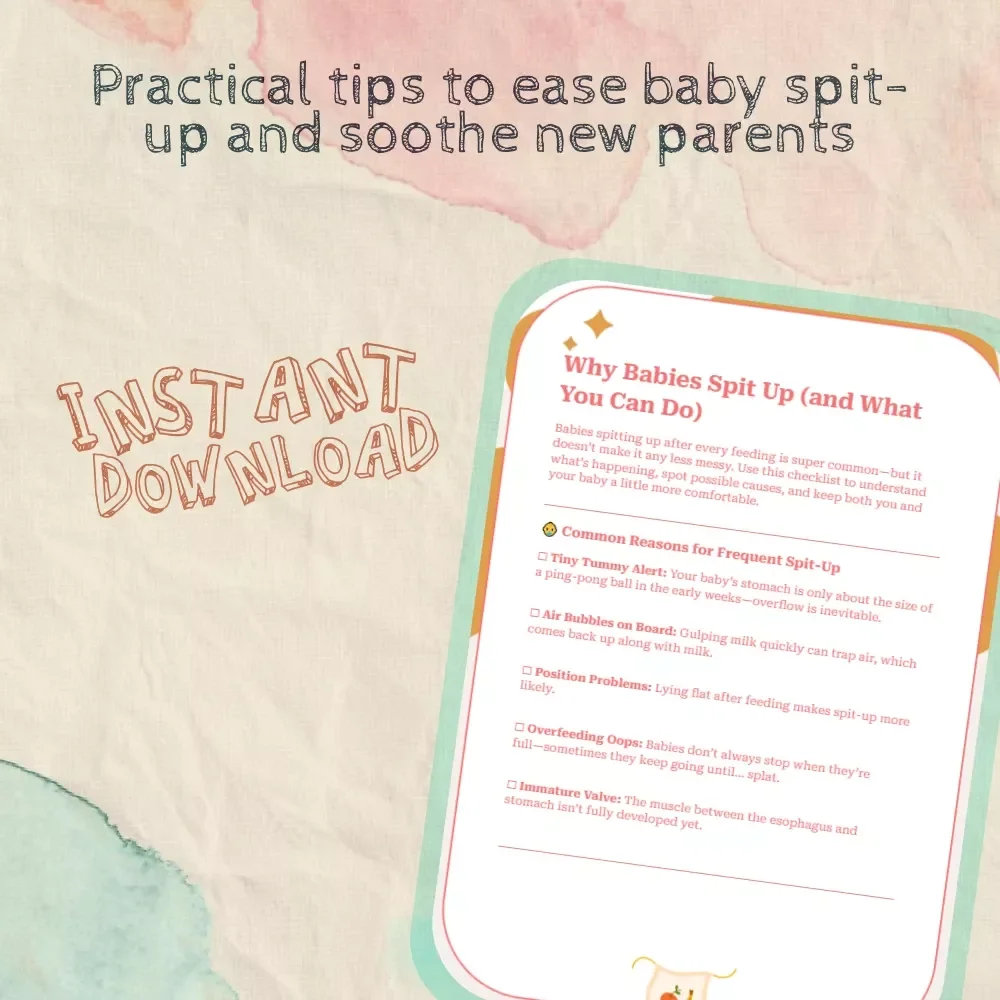 Why Babies Spit Up (and What You Can Do) | Printable Baby Spit-Up Checklist for New Parents | Digital Download Guide | why does baby spit up after every feeding