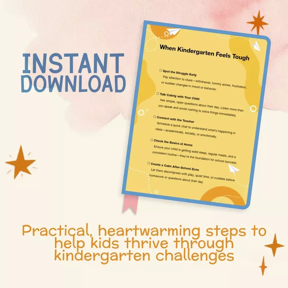 When Kindergarten Feels Tough | Printable Parent Checklist for What to Do When Child Struggles in Kindergarten | Gentle Strategies for Emotional & Academic Support