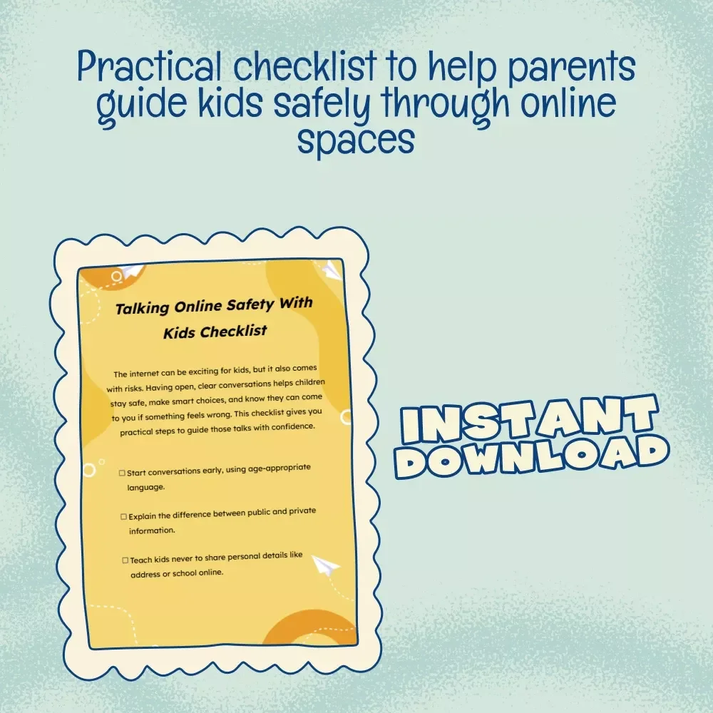 Talking Online Safety With Kids Checklist | Digital Download Printable Guide for Parents | eBook, Child Internet Safety Rules & Family Conversation Tips
