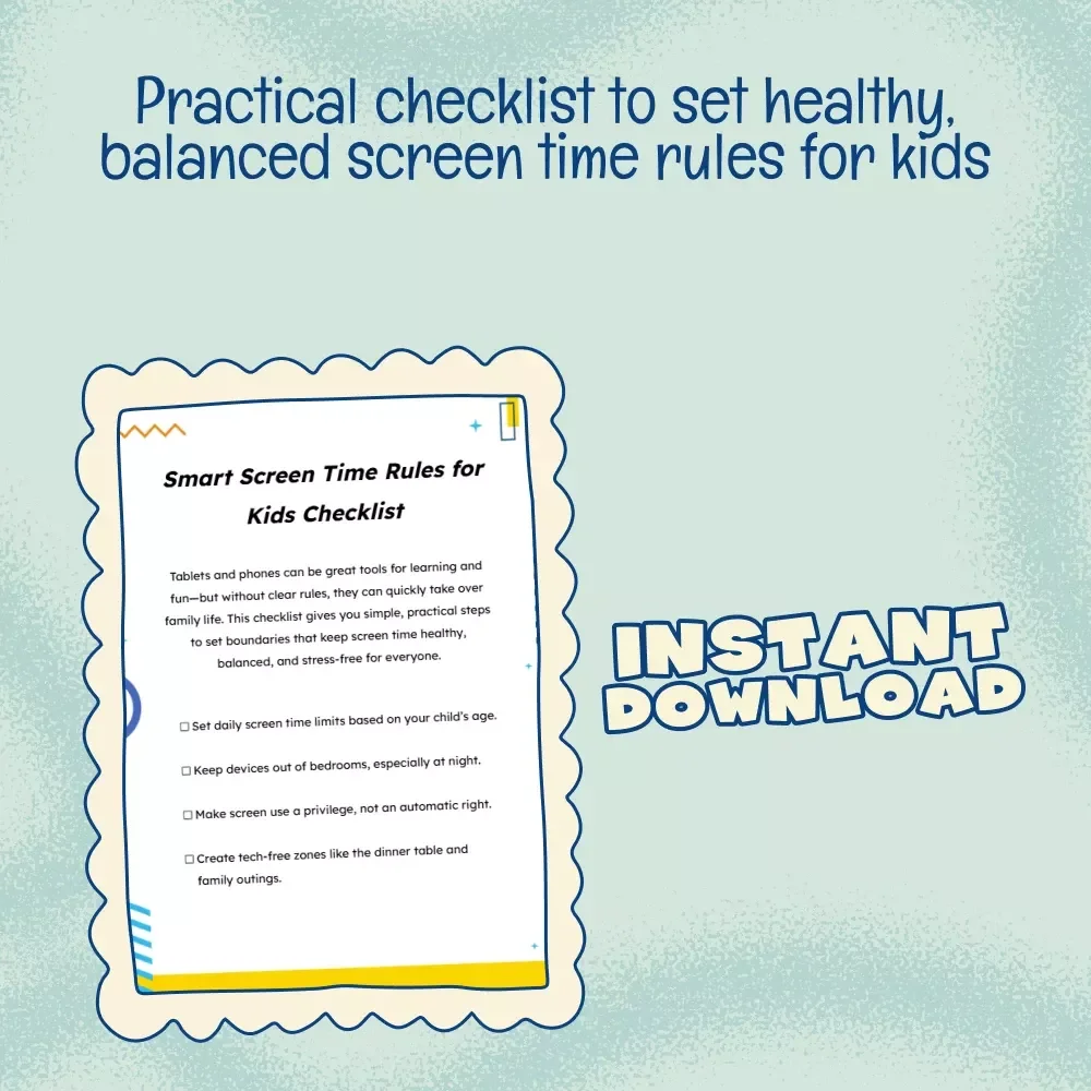 Smart Screen Time Rules for Kids Checklist | Digital Parenting Guide | Printable Family Tech Rules eBook for Healthy Screen Time