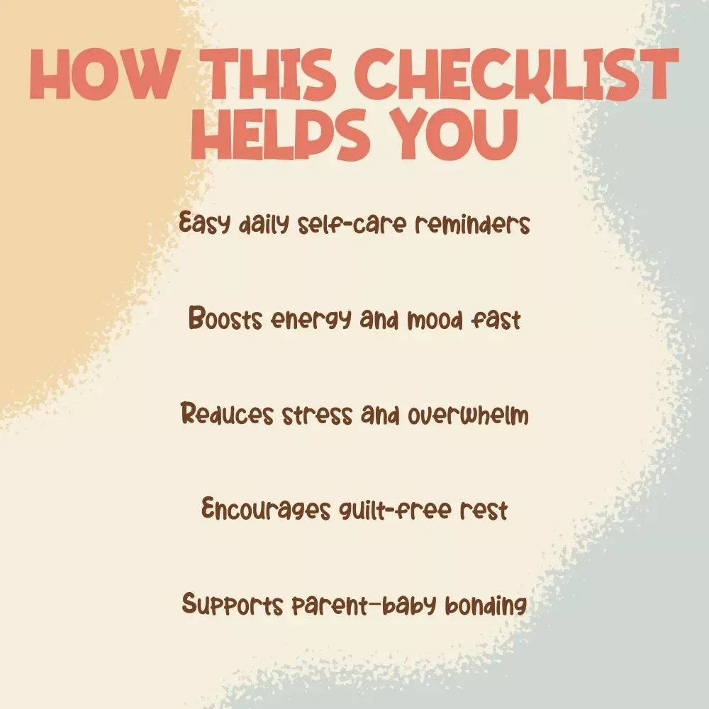 Newborn Survival Self-Care Checklist | Printable Digital Download | Tips for Self-Care with Newborn at Home