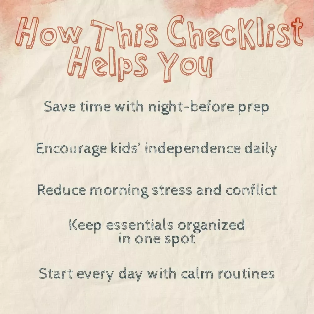 Stress-Free School Morning Checklist | Printable Digital Download for Parents | Tips for Stress-Free School Mornings Routine
