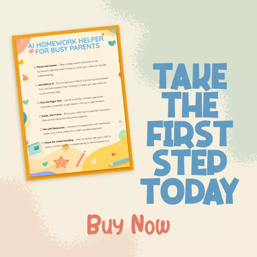 AI Homework Helper for Busy Parents | Printable Checklist | Digital Download | “Can I Use AI When My Kid’s Homework Is Too Hard?” Guide for Smarter Family Study Time
