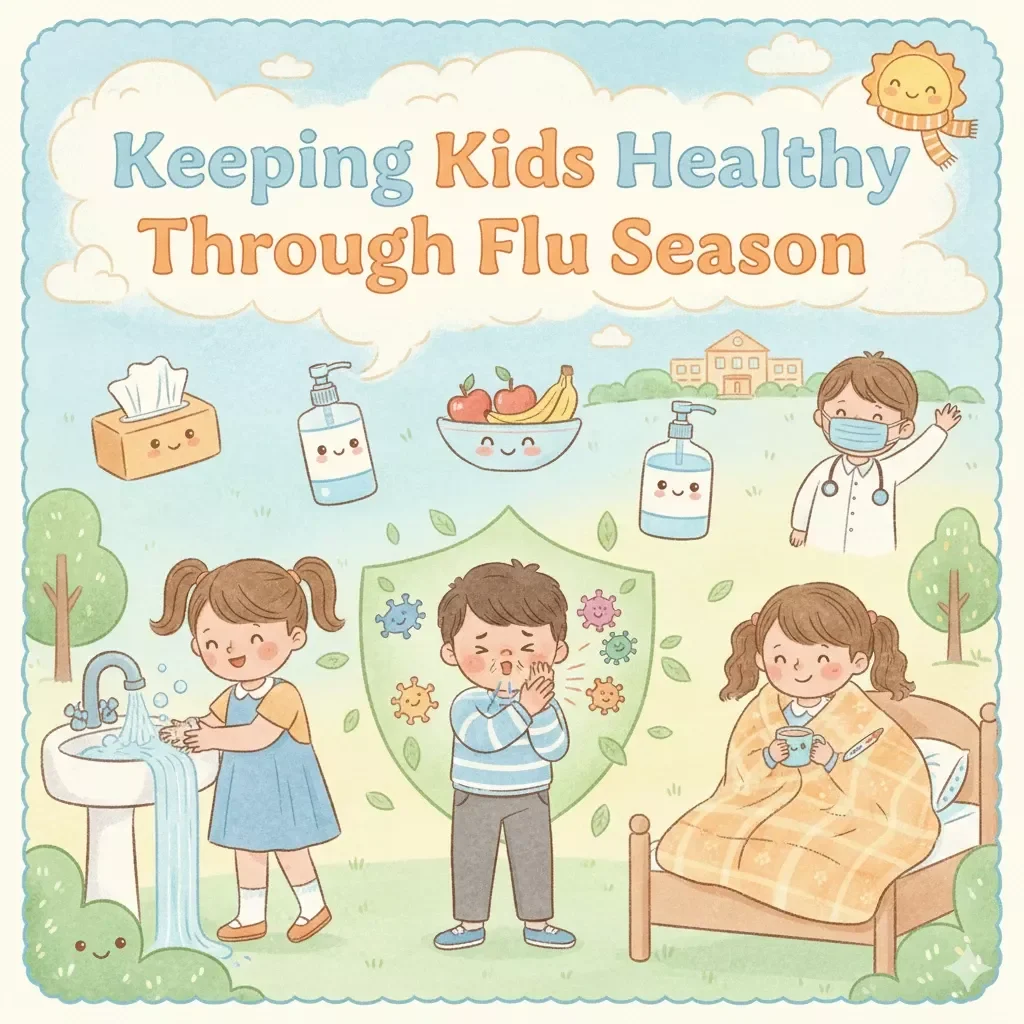 Keeping Kids Healthy Through Flu Season | How to Protect Kids During Flu Season | Printable Digital eBook Guide for Parents | Child Wellness & Immunity Tips