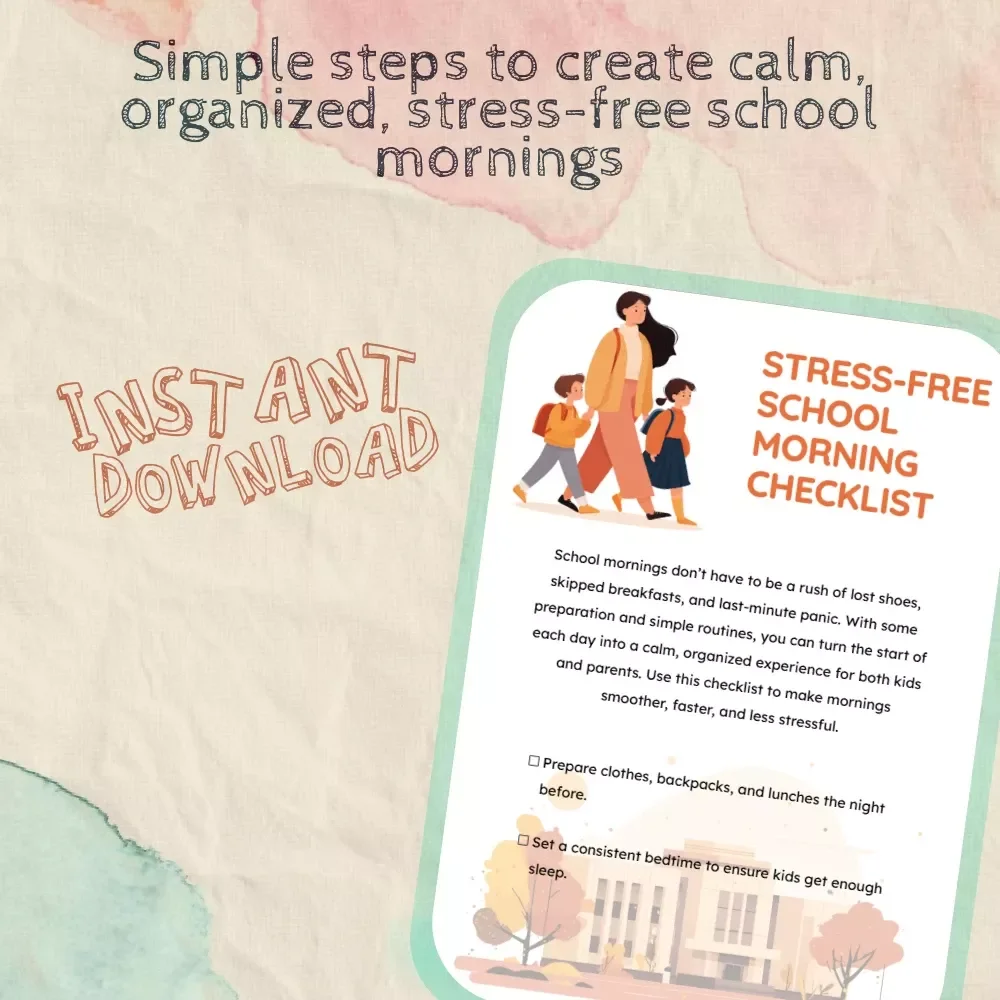 Stress-Free School Morning Checklist | Printable Digital Download for Parents | Tips for Stress-Free School Mornings Routine