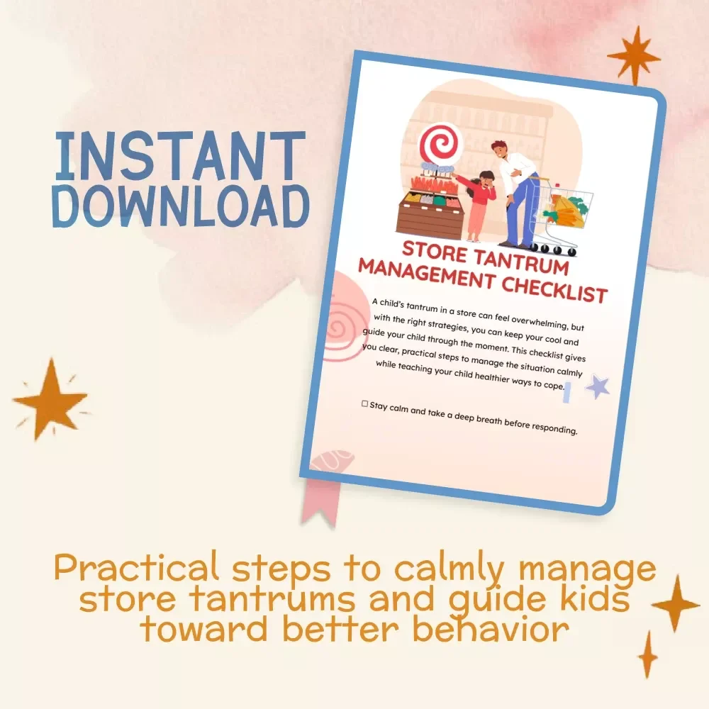 Store Tantrum Management Checklist | Printable Digital Download | Parenting Guide for What to Do When Child Throws Tantrum in Store