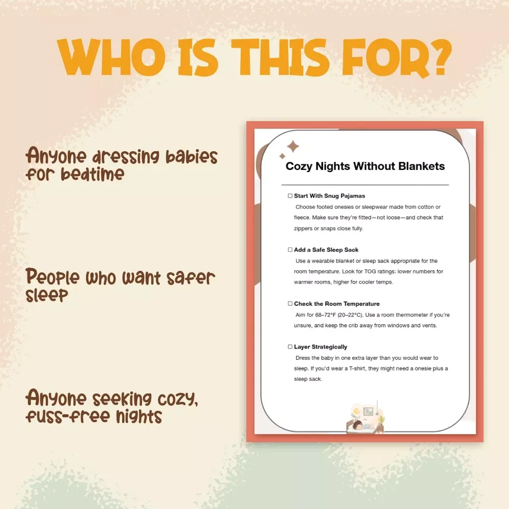 Cozy Nights Without Blankets | Printable Baby Sleep Checklist | How to Keep Baby Warm at Night Without Blankets | Safe Sleep TOG Guide for Parents