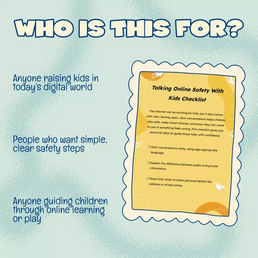 Talking Online Safety With Kids Checklist | Digital Download Printable Guide for Parents | eBook, Child Internet Safety Rules & Family Conversation Tips