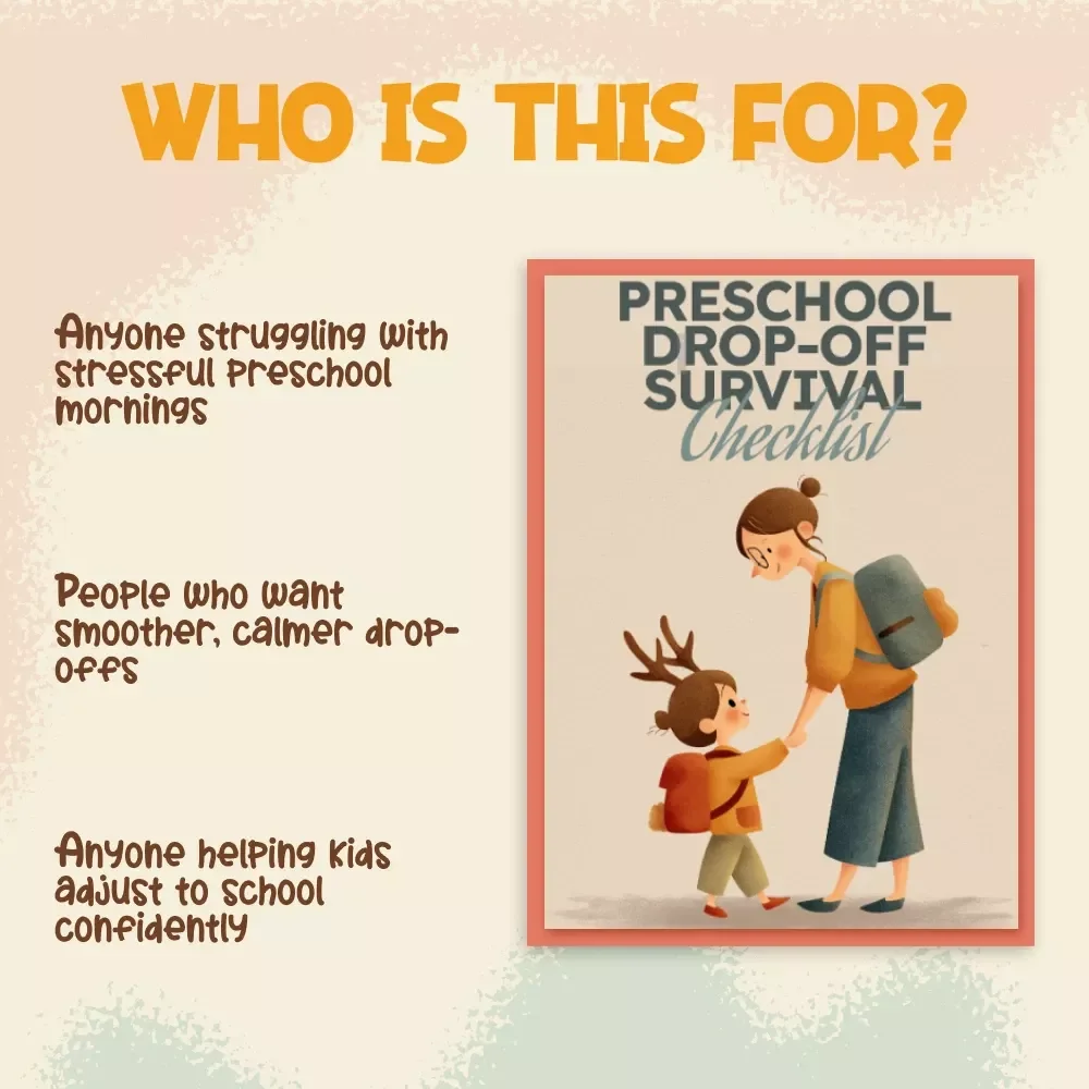 Preschool Drop-Off Survival Checklist | Morning Routine Guide | Printable Digital Download for Parents | Smooth School Transition Tips