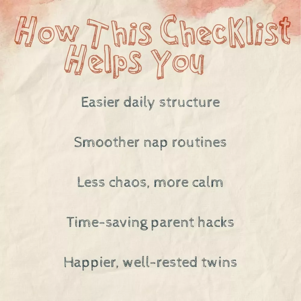 Your Twin Schedule Survival Checklist | Printable Twin Routine Organizer for New Parents | How to Handle Twins on Same Schedule Guide & Daily Twin Care Plan