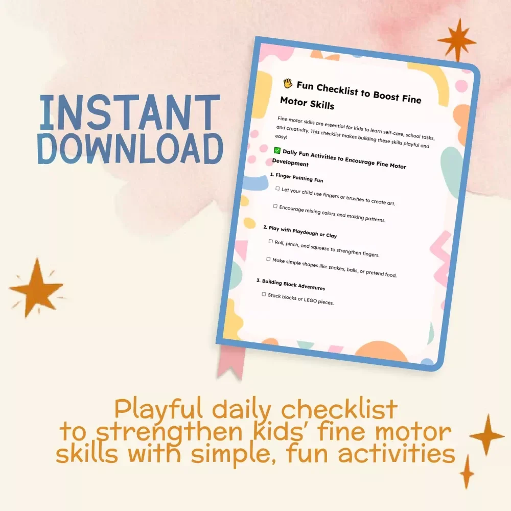 Fun Checklist to Boost Fine Motor Skills | Printable Activities for Kids | Digital Download Guide for Parents & Teachers | How to Encourage Fine Motor Skills