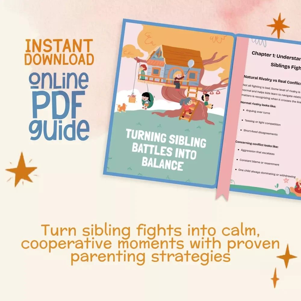 Turning Sibling Battles into Balance | Peaceful Parenting Digital Guide for Moms & Dads | What to Do When Siblings Fight All the Time | Printable eBook with AI Tools & Visual Aids