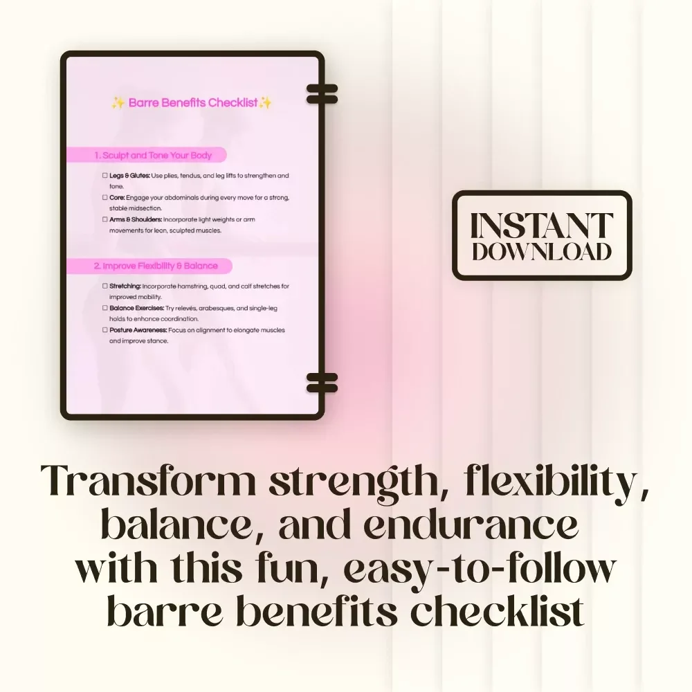Barre Benefits Checklist | Digital Download PDF | Printable Fitness Guide for Sculpting, Toning, Flexibility, Balance & Endurance | Benefits of Barre Workout