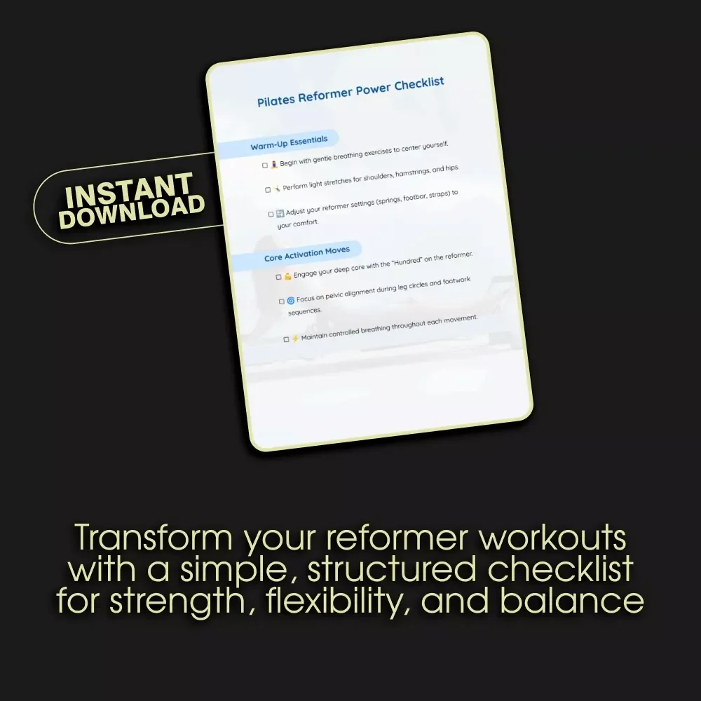 Pilates Reformer Power Checklist | Digital Download Pilates Reformer Workout Guide for Core Strength, Flexibility & Posture