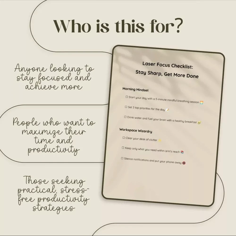 Laser Focus Checklist: Stay Sharp, Get More Done - A Digital Guide to Productivity and Focus