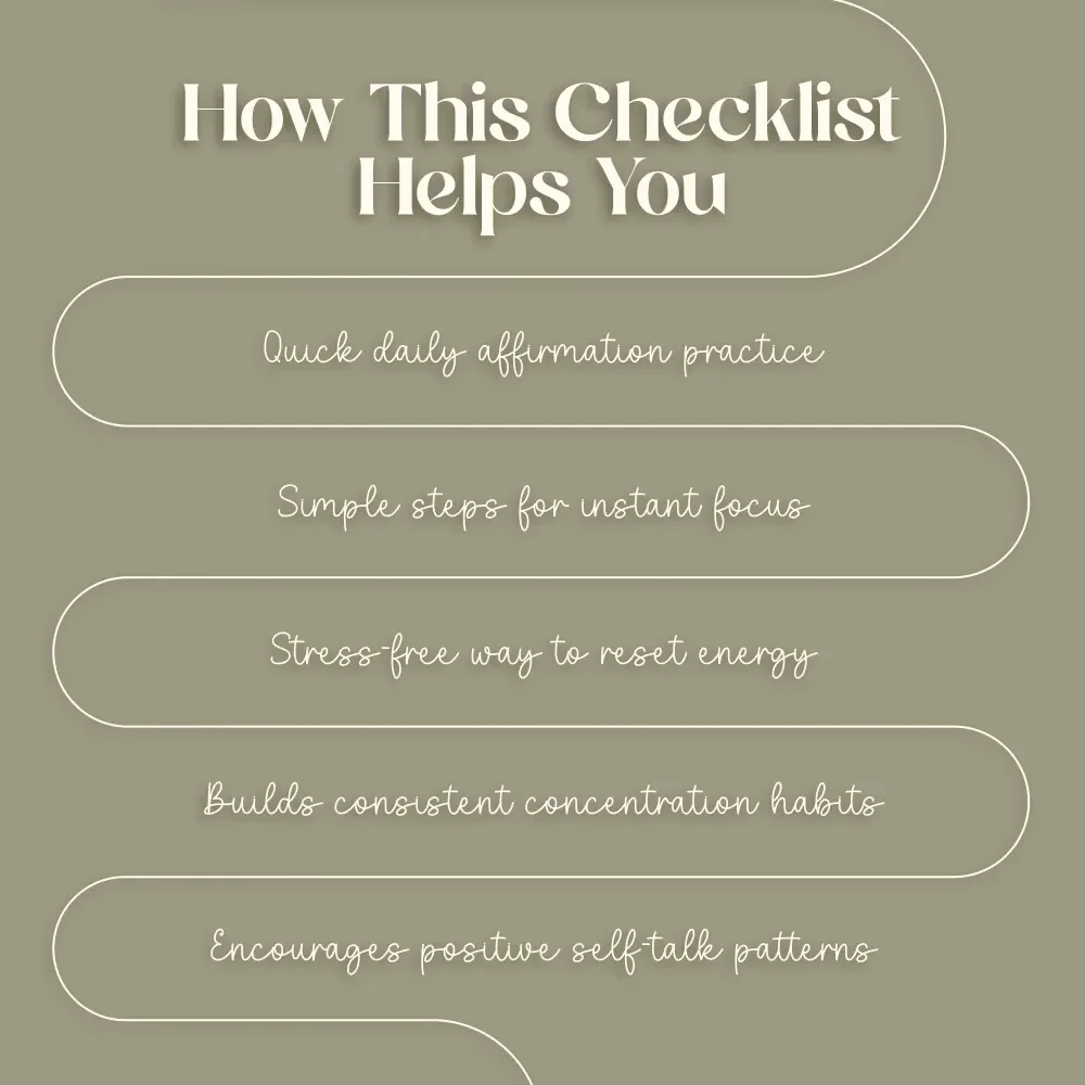 Laser Focus Affirmation Checklist | How to Use Affirmations to Boost Concentration | Printable Digital Download