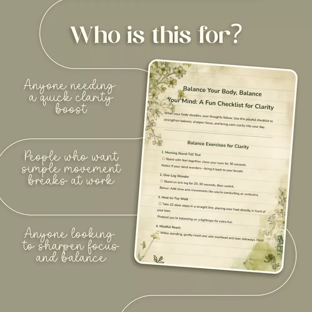Balance Your Body, Balance Your Mind: A Fun Checklist for Clarity | Digital Download Wellness Checklist | Balance Exercises for Clarity & Focus