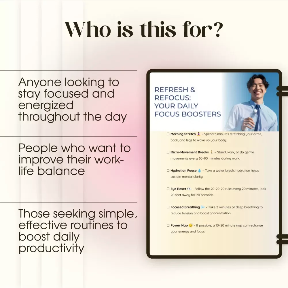 Refresh & Refocus: Your Daily Focus Boosters - eBook, Guide, and Checklist for Mental Clarity & Productivity