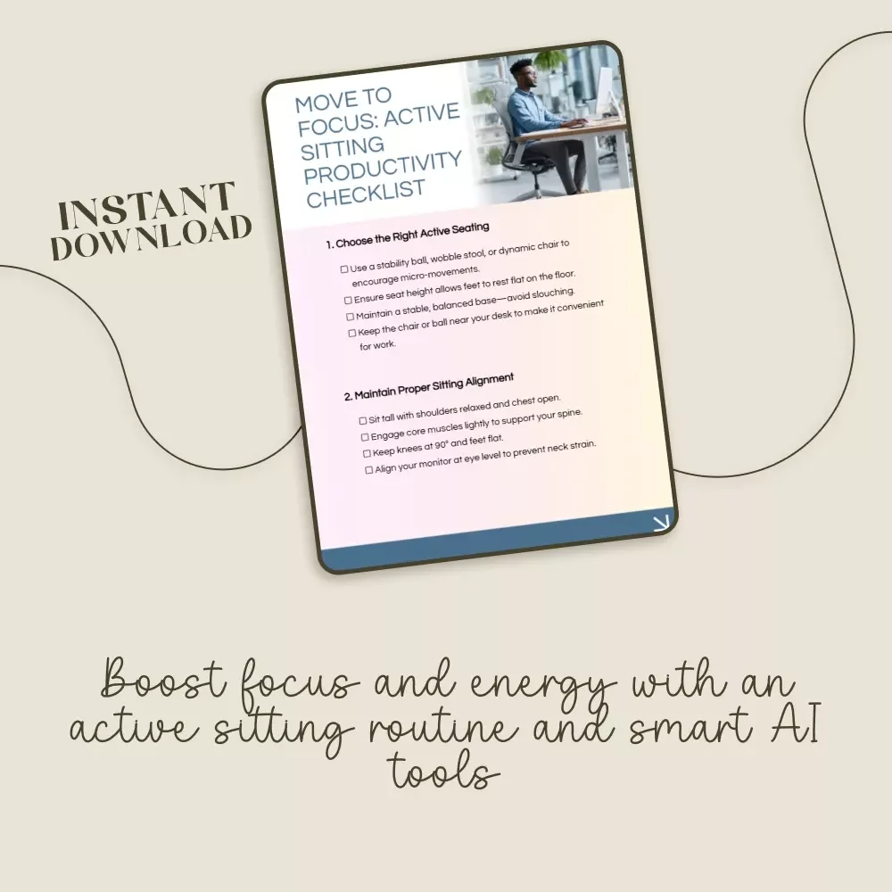 Move to Focus: Active Sitting Productivity Checklist | Digital Download for Office Workers, Remote Professionals