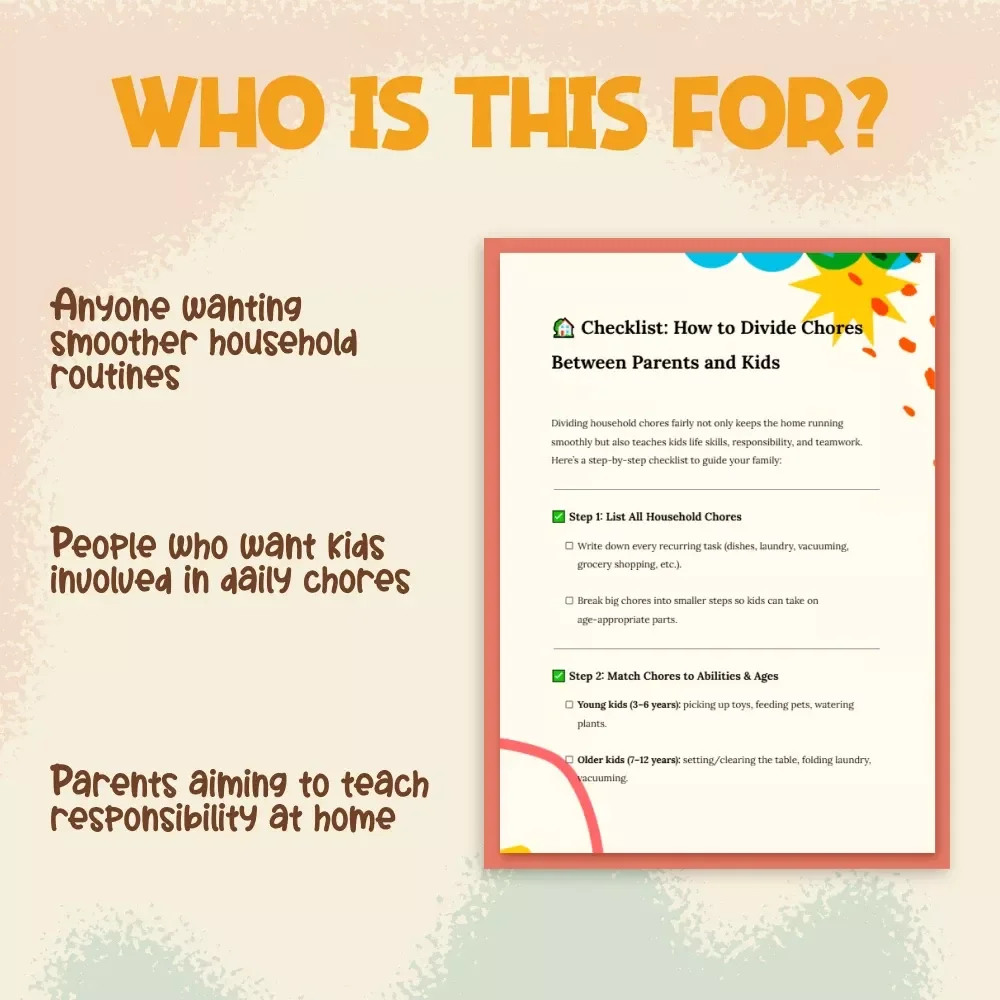 Checklist: How to Divide Chores Between Parents and Kids | Family Chore Chart Guide for Teaching Responsibility & Teamwork