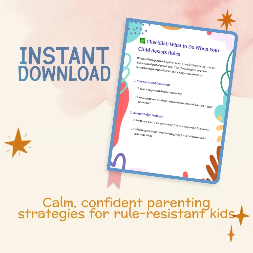 Checklist: What to Do When Your Child Resists Rules | Gentle Parenting Printable | Positive Discipline Guide for Calm, Confident Parents | Instant Digital Download