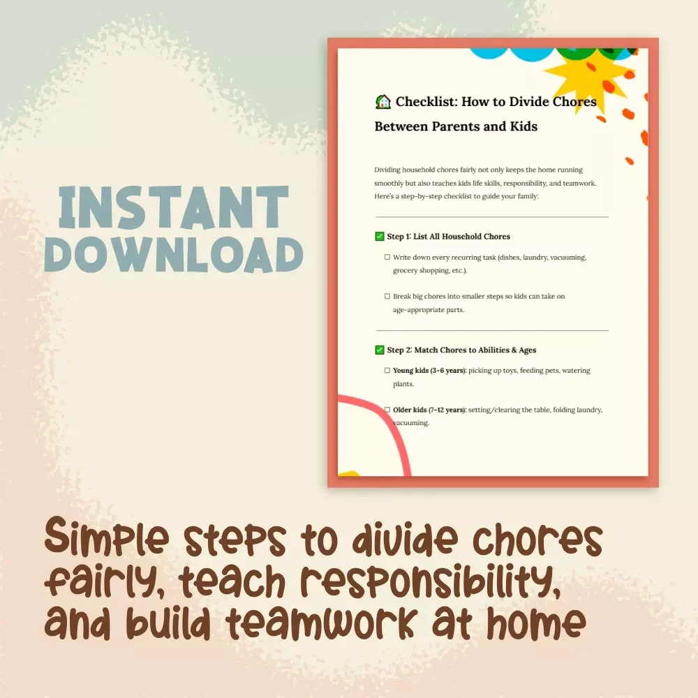 Checklist: How to Divide Chores Between Parents and Kids | Family Chore Chart Guide for Teaching Responsibility & Teamwork