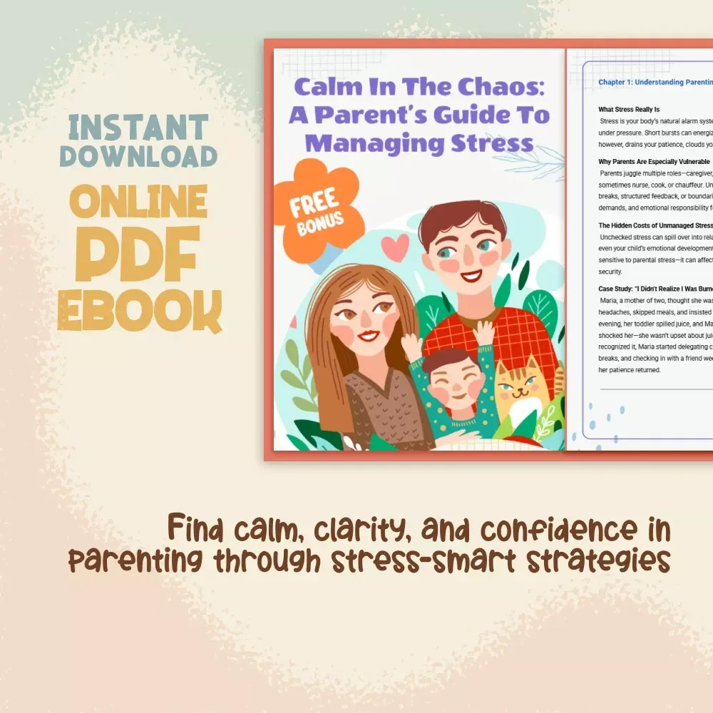 Calm in the Chaos: A Parent’s Guide to Managing Stress | eBook for Moms & Dads | Digital Download for How to Manage Parenting Stress Better | Mindset Shifts, Self-Care, and Practical Tools
