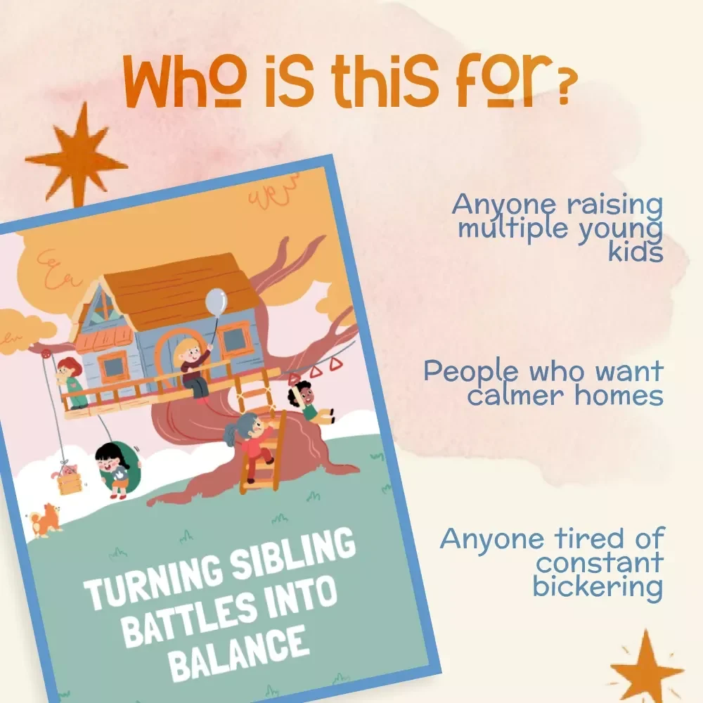 Turning Sibling Battles into Balance | Peaceful Parenting Digital Guide for Moms & Dads | What to Do When Siblings Fight All the Time | Printable eBook with AI Tools & Visual Aids