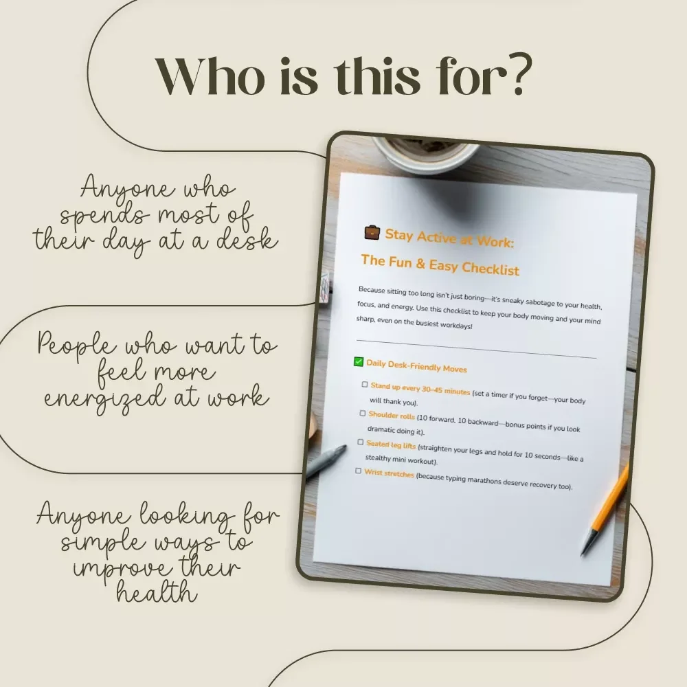 Stay Active at Work: The Fun & Easy Checklist | Digital Download | Guide to Stay Active at Work
