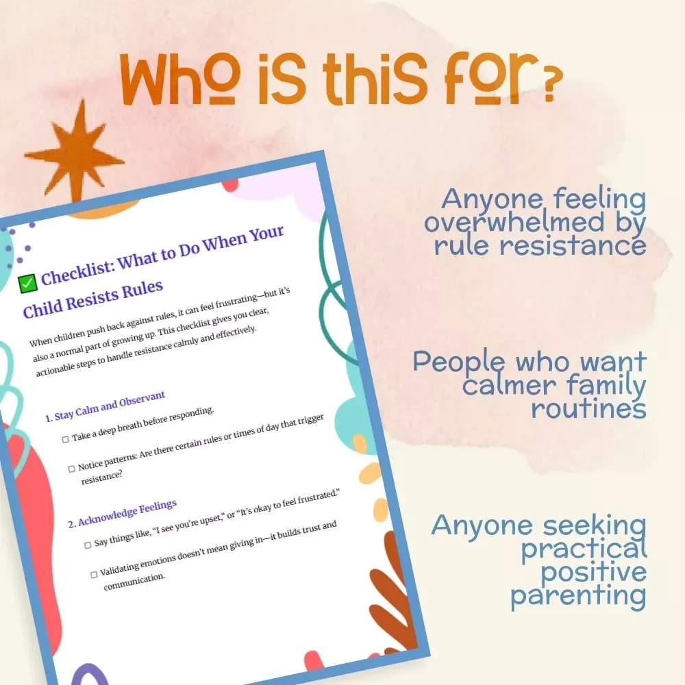 Checklist: What to Do When Your Child Resists Rules | Gentle Parenting Printable | Positive Discipline Guide for Calm, Confident Parents | Instant Digital Download