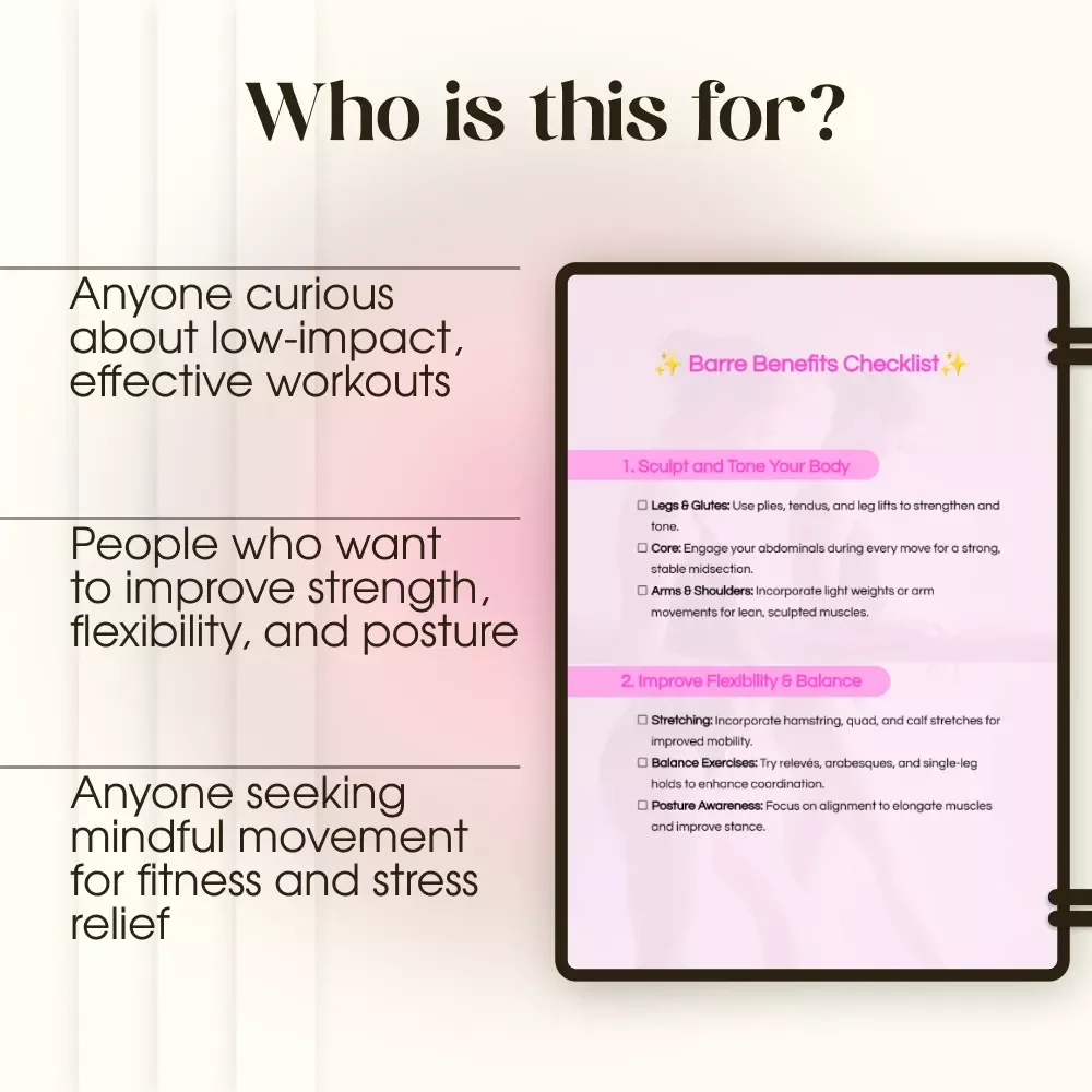 Barre Benefits Checklist | Digital Download PDF | Printable Fitness Guide for Sculpting, Toning, Flexibility, Balance & Endurance | Benefits of Barre Workout