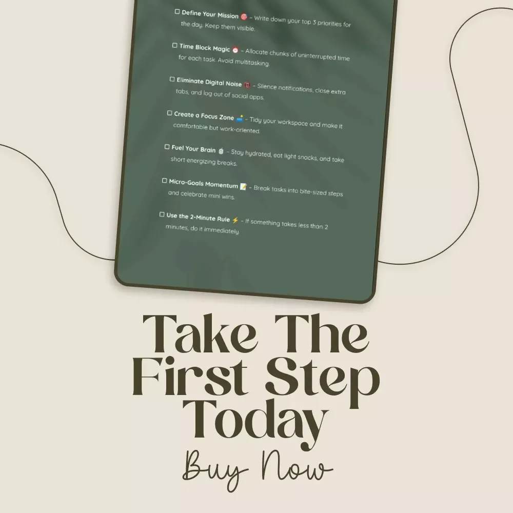 Laser Focus Playbook – Printable Productivity Checklist for How to Stay Focused and Avoid Distractions