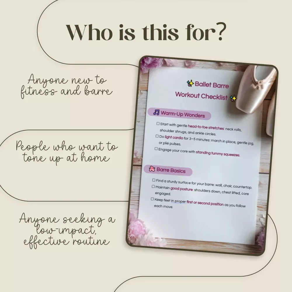 Ballet Barre Workout Checklist | Printable PDF Guide for Home Barre Exercises | Strength & Flexibility Training