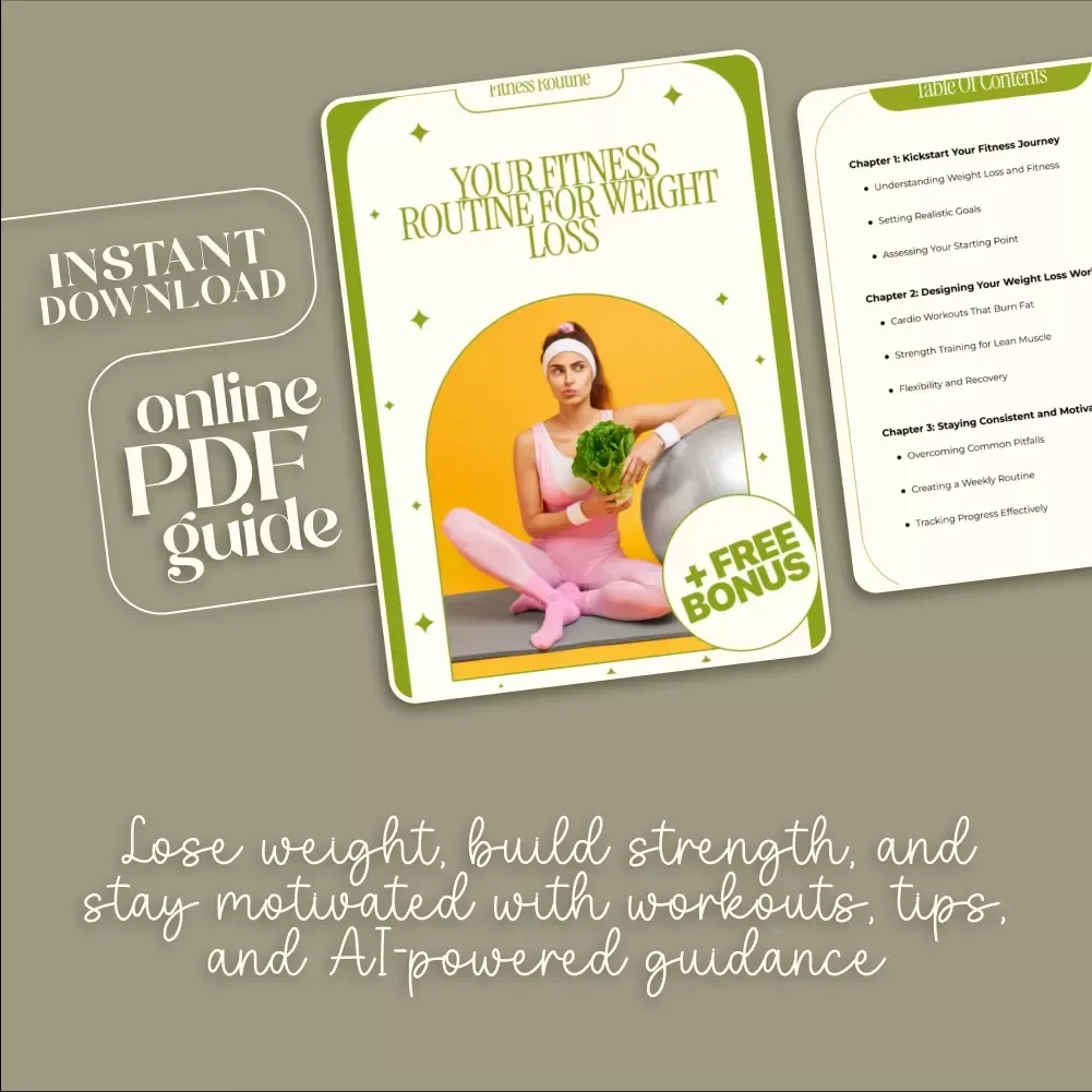 Your Fitness Routine for Weight Loss | Digital Download Guide, eBook & Checklist for Cardio, Strength Training, AI Workout Plans & Motivation