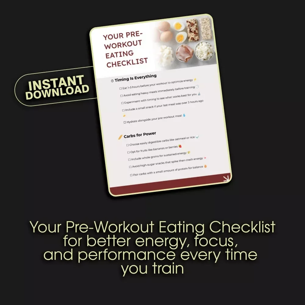 Your Pre-Workout Eating Checklist | What to Eat Before a Workout Digital Download, Fitness Nutrition Guide, Pre-Workout Meal & Snack Planner