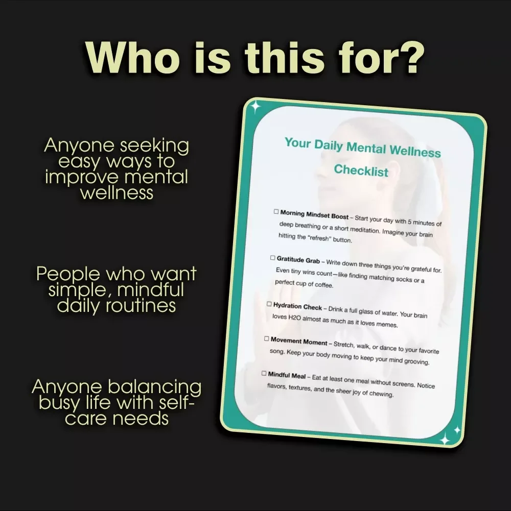 Your Daily Mental Wellness Checklist | Printable Self Care Routine, Mindfulness Journal, Mental Health eBook & Digital Download