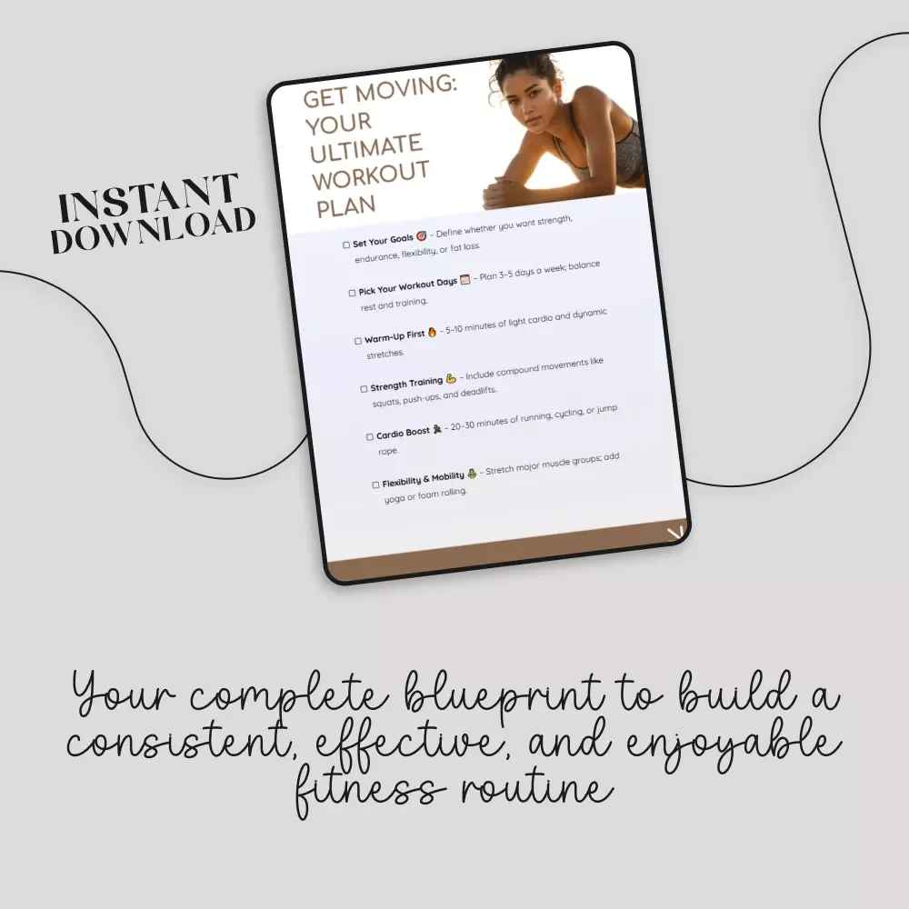 Get Moving: Your Ultimate Workout Plan | Printable Fitness Checklist | Workout Exercises Schedule Digital Download