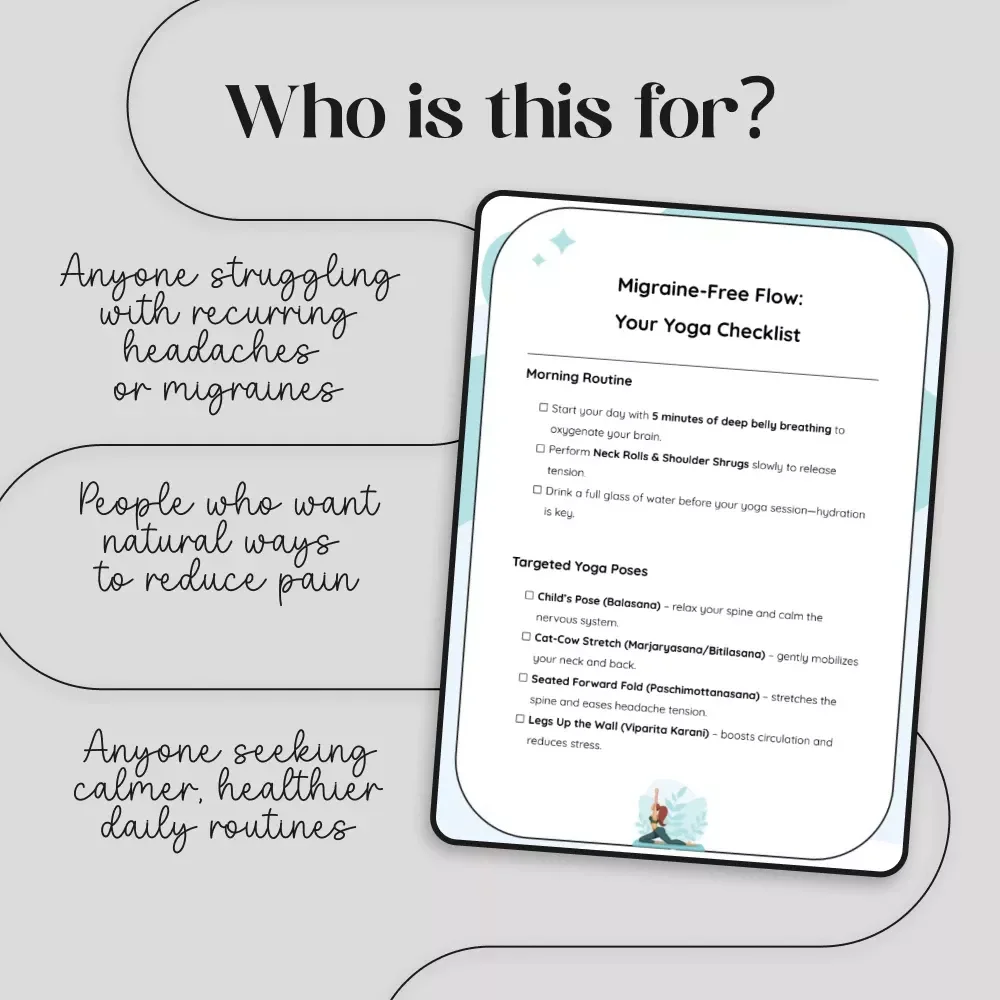 Migraine-Free Flow: Your Yoga Checklist | Digital Download for Natural Headache Relief | Yoga for Migraines and Headaches Wellness Guide