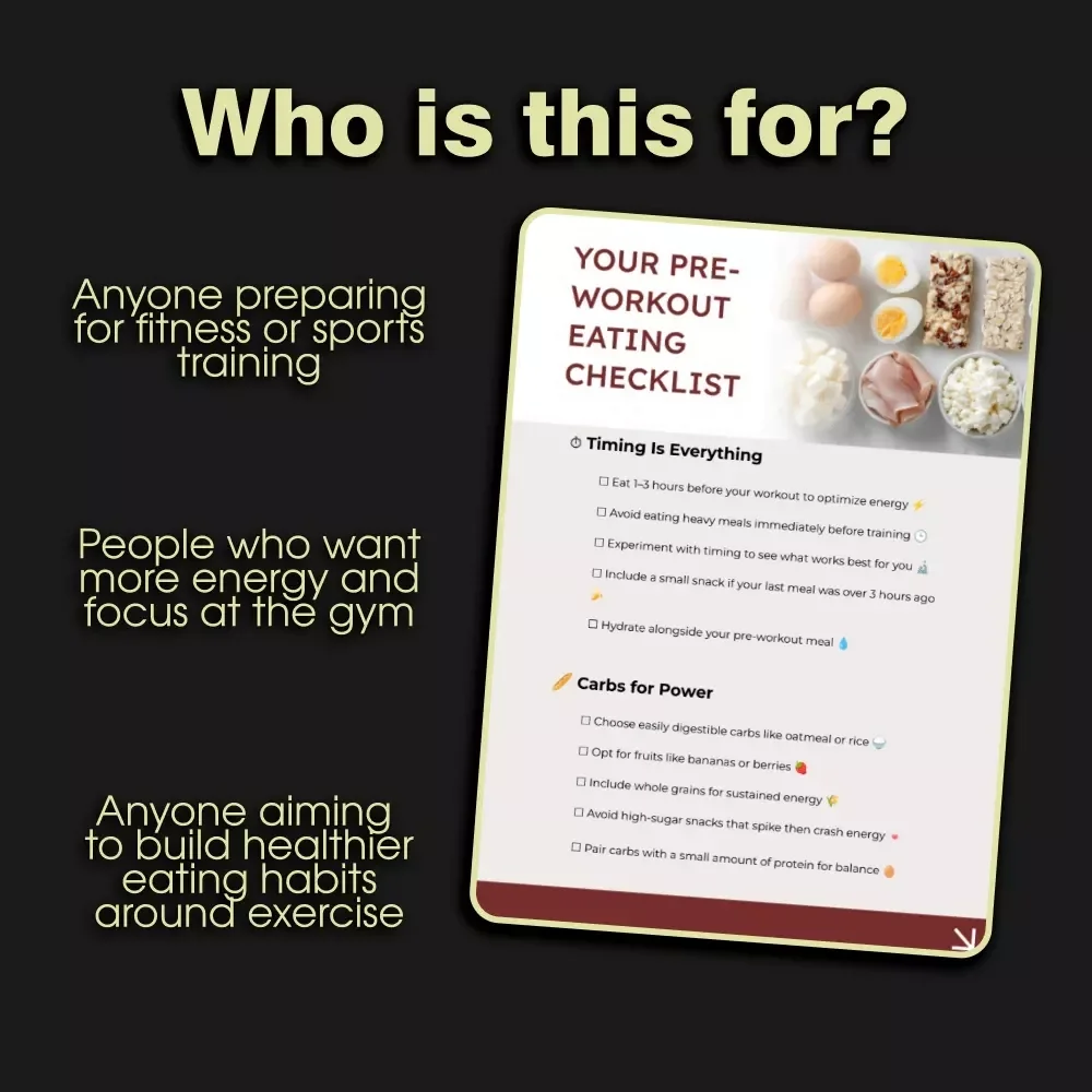 Your Pre-Workout Eating Checklist | What to Eat Before a Workout Digital Download, Fitness Nutrition Guide, Pre-Workout Meal & Snack Planner