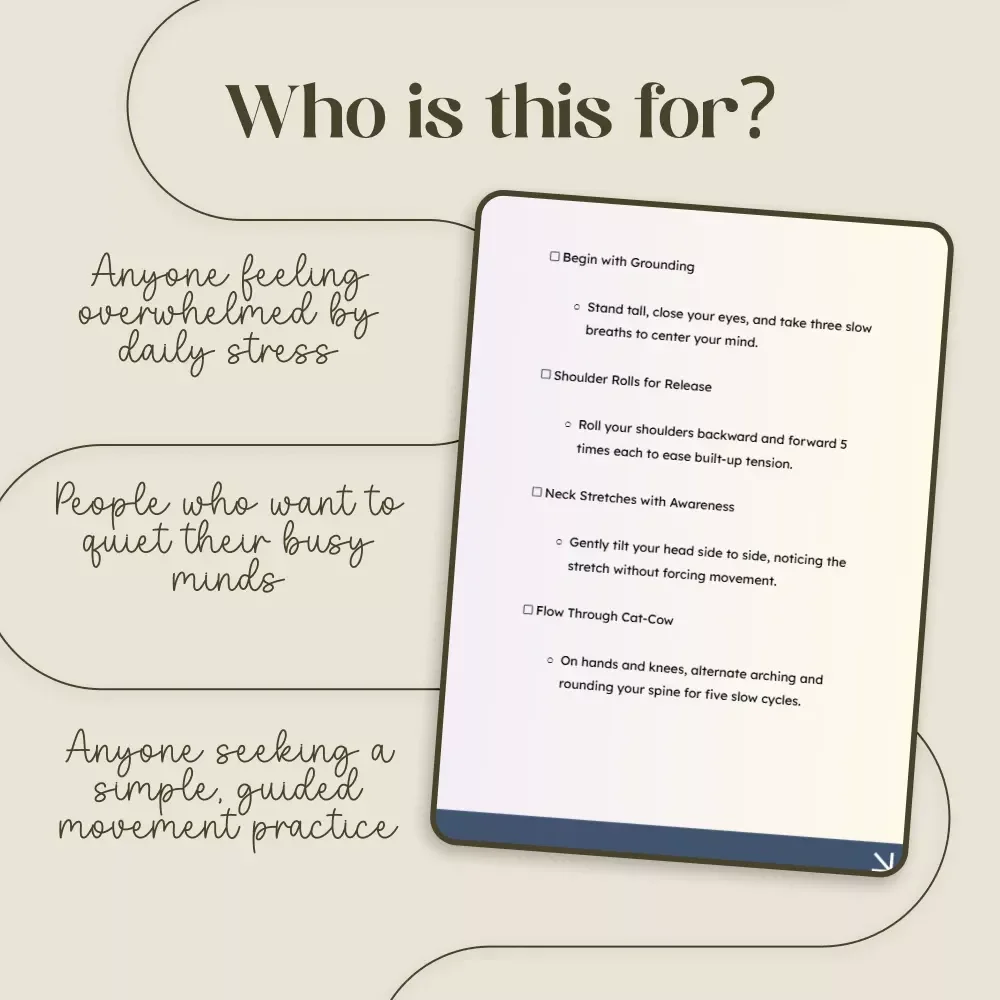 Mindful Movement Checklist for Stress Relief and Clarity | Printable Mindfulness Guide | Instant Download for Mindful Movement for Stress Reduction and Clarity | Self-Care Routine for Calm & Focus