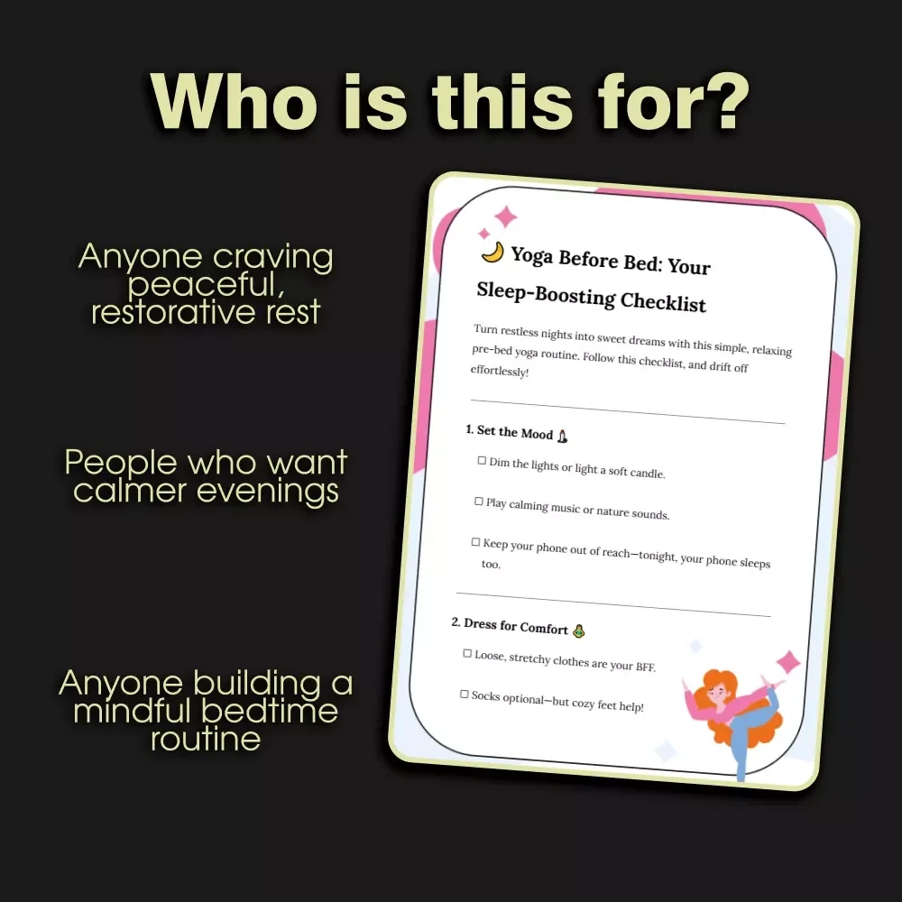 Yoga Before Bed: Your Sleep-Boosting Checklist | Digital Download | Relaxing Bedtime Routine | Yoga Before Bed for Better Sleep | Printable Night Routine Guide