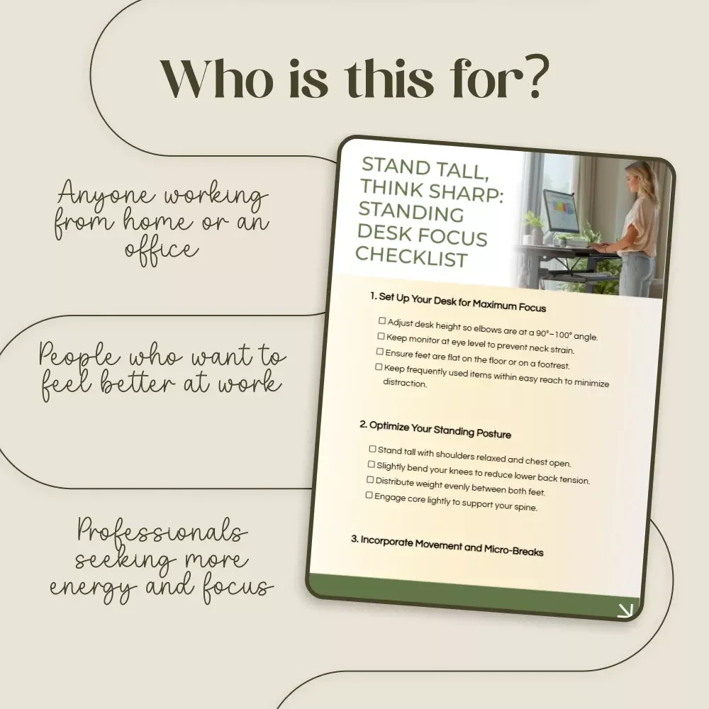 Stand Tall, Think Sharp: Standing Desk Focus Checklist Digital Download | Standing Desk for Concentration | Ergonomic Workspace Guide | Productivity Planner